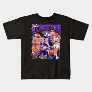 John Stockton Basketball Legend Vintage Bootleg Graphic Retro Kids T-Shirt